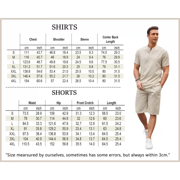 COOFANDY Men's 2 Pieces Linen Set Casual Henley Shirts Short Sleeve Beach Yoga Shorts Summer Pants Outfits