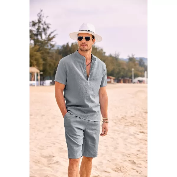COOFANDY Men's 2 Pieces Linen Set Casual Henley Shirts Short Sleeve Beach Yoga Shorts Summer Pants Outfits