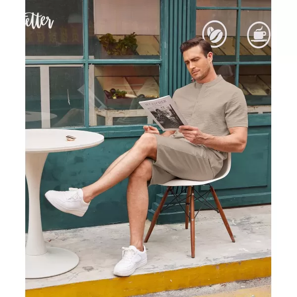 COOFANDY Men's 2 Pieces Linen Set Casual Henley Shirts Short Sleeve Beach Yoga Shorts Summer Pants Outfits
