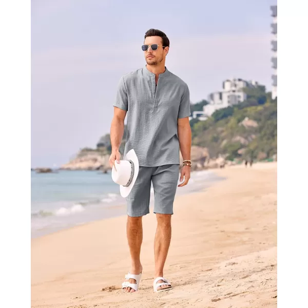COOFANDY Men's 2 Pieces Linen Set Casual Henley Shirts Short Sleeve Beach Yoga Shorts Summer Pants Outfits
