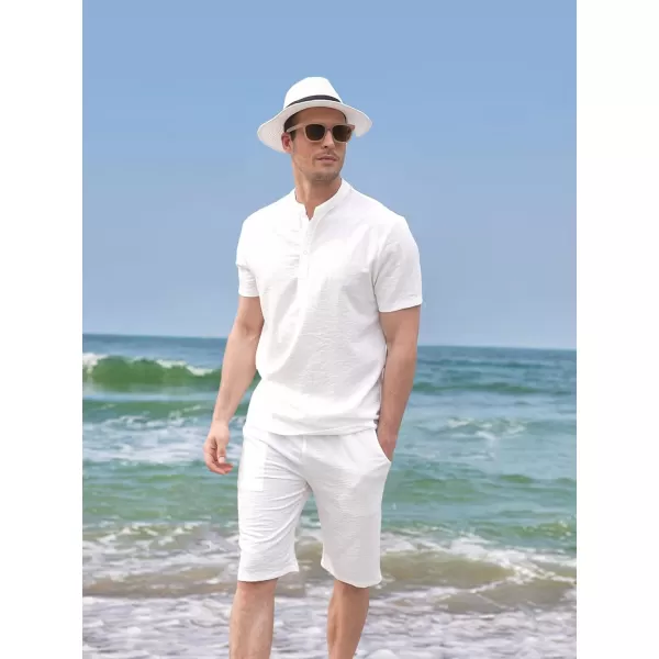 COOFANDY Men's 2 Pieces Linen Set Casual Henley Shirts Short Sleeve Beach Yoga Shorts Summer Pants Outfits