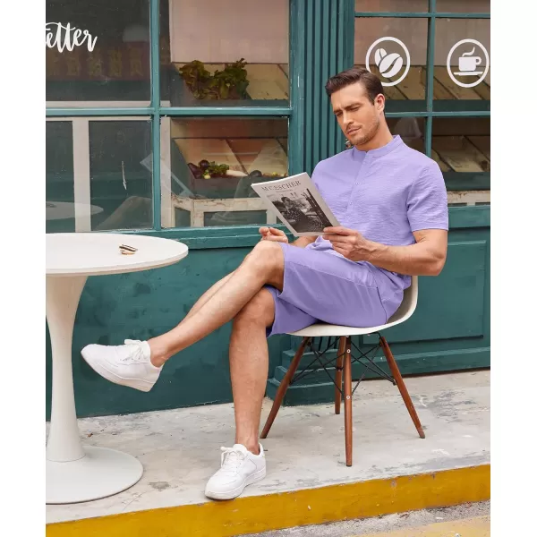 COOFANDY Men's 2 Pieces Linen Set Casual Henley Shirts Short Sleeve Beach Yoga Shorts Summer Pants Outfits