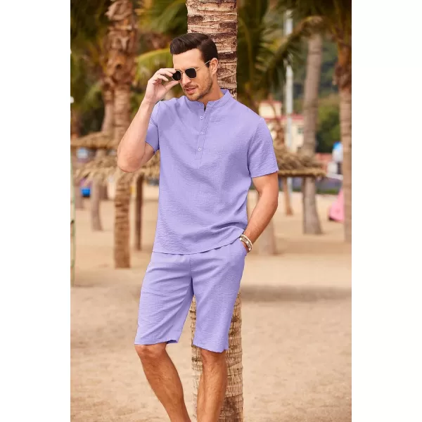 COOFANDY Men's 2 Pieces Linen Set Casual Henley Shirts Short Sleeve Beach Yoga Shorts Summer Pants Outfits