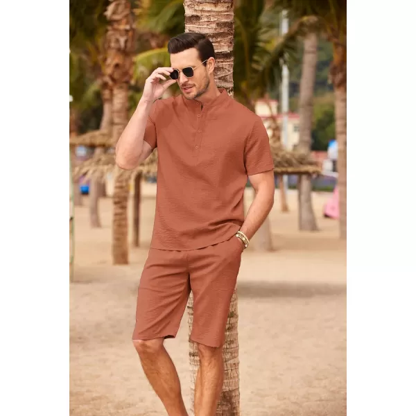 COOFANDY Men's 2 Pieces Linen Set Casual Henley Shirts Short Sleeve Beach Yoga Shorts Summer Pants Outfits