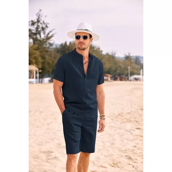 COOFANDY Men's 2 Pieces Linen Set Casual Henley Shirts Short Sleeve Beach Yoga Shorts Summer Pants Outfits