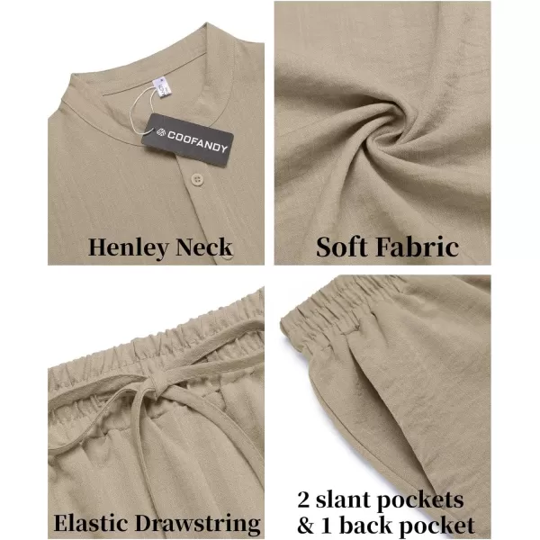 COOFANDY Men's 2 Pieces Linen Set Casual Henley Shirts Short Sleeve Beach Yoga Shorts Summer Pants Outfits