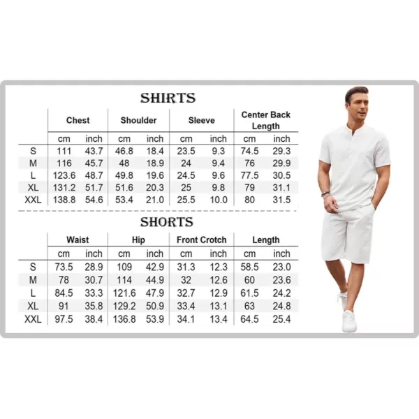 COOFANDY Men's 2 Pieces Linen Set Casual Henley Shirts Short Sleeve Beach Yoga Shorts Summer Pants Outfits