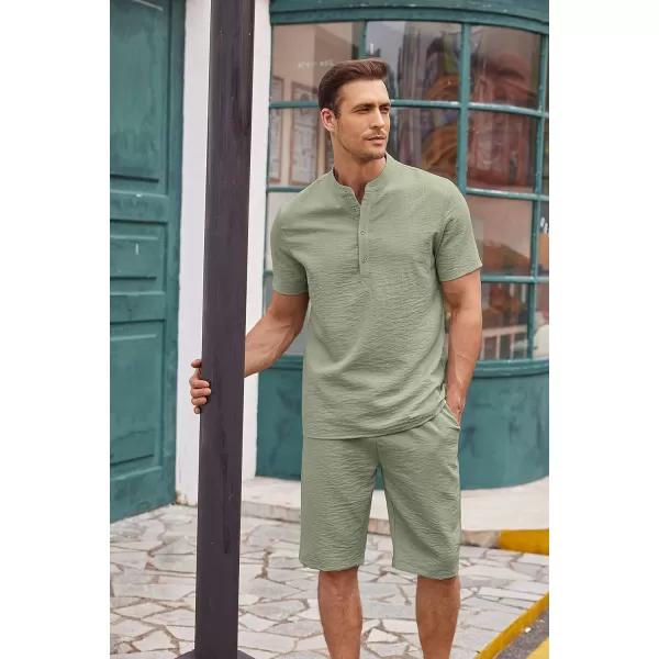 COOFANDY Men's 2 Pieces Linen Set Casual Henley Shirts Short Sleeve Beach Yoga Shorts Summer Pants Outfits
