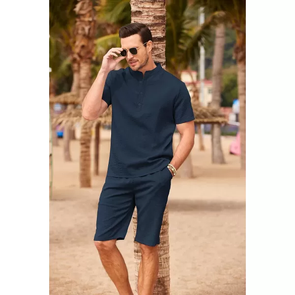 COOFANDY Men's 2 Pieces Linen Set Casual Henley Shirts Short Sleeve Beach Yoga Shorts Summer Pants Outfits