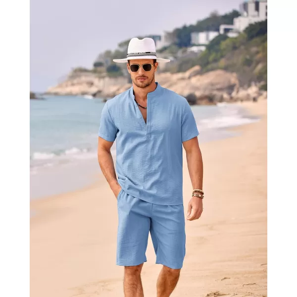COOFANDY Men's 2 Pieces Linen Set Casual Henley Shirts Short Sleeve Beach Yoga Shorts Summer Pants Outfits