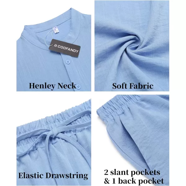 COOFANDY Men's 2 Pieces Linen Set Casual Henley Shirts Short Sleeve Beach Yoga Shorts Summer Pants Outfits