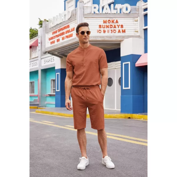 COOFANDY Men's 2 Pieces Linen Set Casual Henley Shirts Short Sleeve Beach Yoga Shorts Summer Pants Outfits