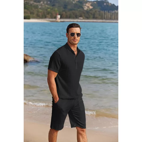 COOFANDY Men's 2 Pieces Linen Set Casual Henley Shirts Short Sleeve Beach Yoga Shorts Summer Pants Outfits