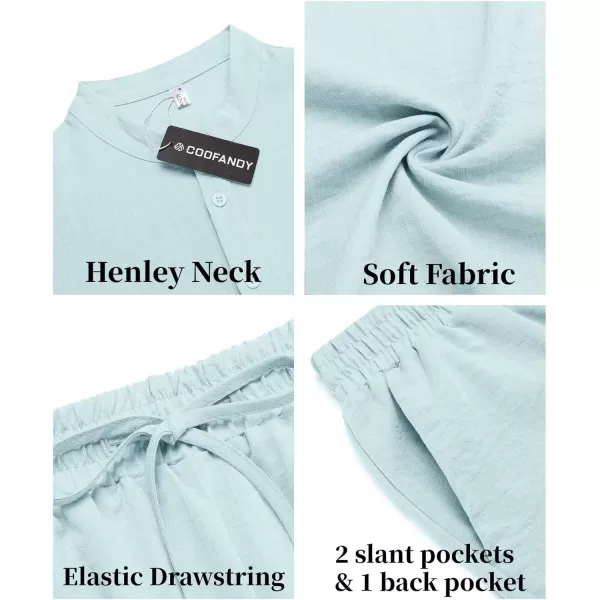COOFANDY Men's 2 Pieces Linen Set Casual Henley Shirts Short Sleeve Beach Yoga Shorts Summer Pants Outfits