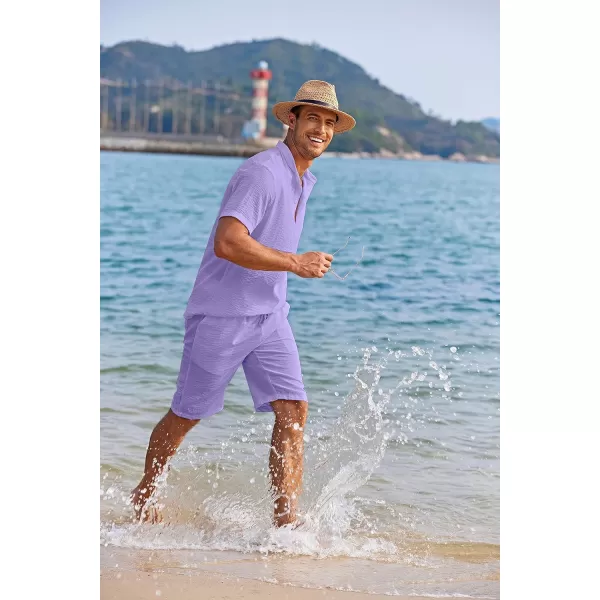 COOFANDY Men's 2 Pieces Linen Set Casual Henley Shirts Short Sleeve Beach Yoga Shorts Summer Pants Outfits