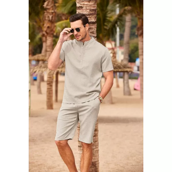 COOFANDY Men's 2 Pieces Linen Set Casual Henley Shirts Short Sleeve Beach Yoga Shorts Summer Pants Outfits