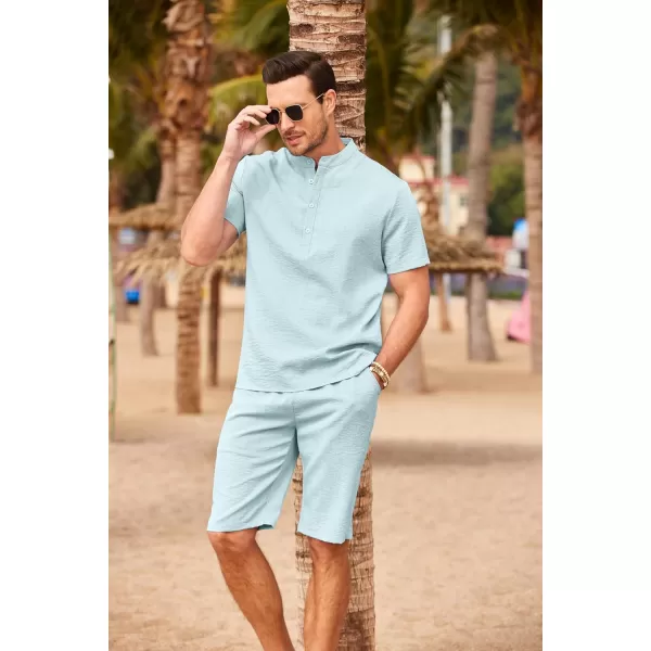 COOFANDY Men's 2 Pieces Linen Set Casual Henley Shirts Short Sleeve Beach Yoga Shorts Summer Pants Outfits