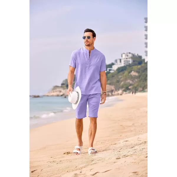 COOFANDY Men's 2 Pieces Linen Set Casual Henley Shirts Short Sleeve Beach Yoga Shorts Summer Pants Outfits