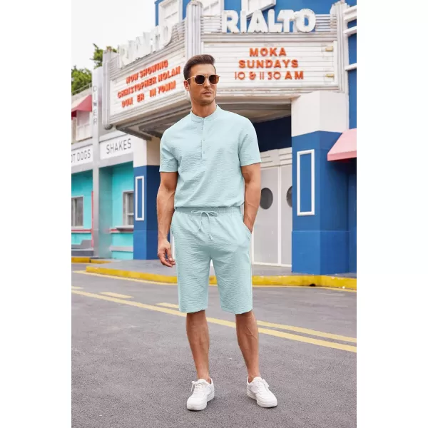 COOFANDY Men's 2 Pieces Linen Set Casual Henley Shirts Short Sleeve Beach Yoga Shorts Summer Pants Outfits