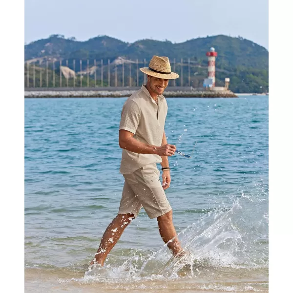 COOFANDY Men's 2 Pieces Linen Set Casual Henley Shirts Short Sleeve Beach Yoga Shorts Summer Pants Outfits