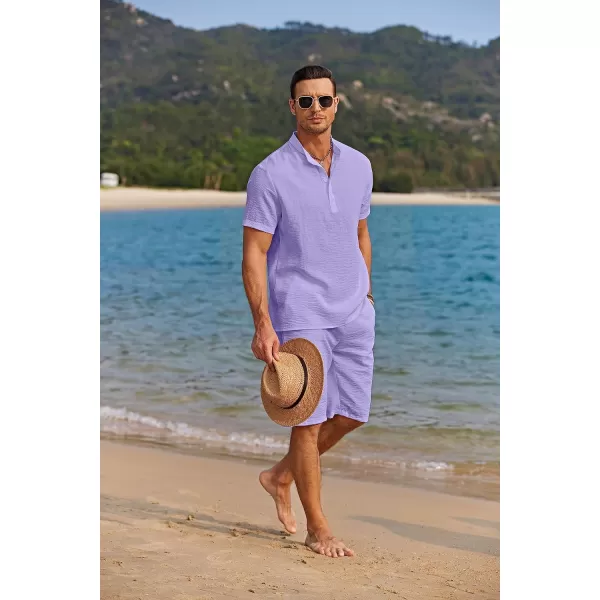 COOFANDY Men's 2 Pieces Linen Set Casual Henley Shirts Short Sleeve Beach Yoga Shorts Summer Pants Outfits