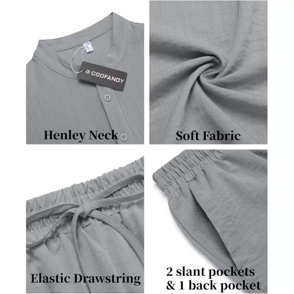 COOFANDY Men's 2 Pieces Linen Set Casual Henley Shirts Short Sleeve Beach Yoga Shorts Summer Pants Outfits