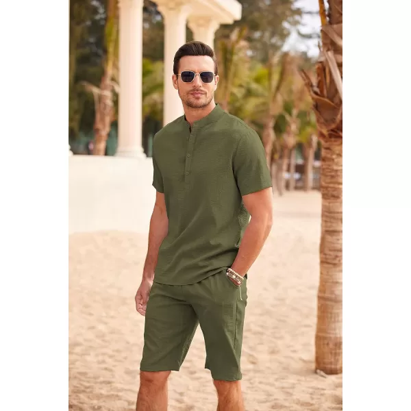 COOFANDY Men's 2 Pieces Linen Set Casual Henley Shirts Short Sleeve Beach Yoga Shorts Summer Pants Outfits