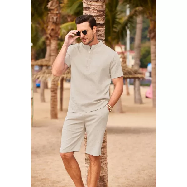 COOFANDY Men's 2 Pieces Linen Set Casual Henley Shirts Short Sleeve Beach Yoga Shorts Summer Pants Outfits