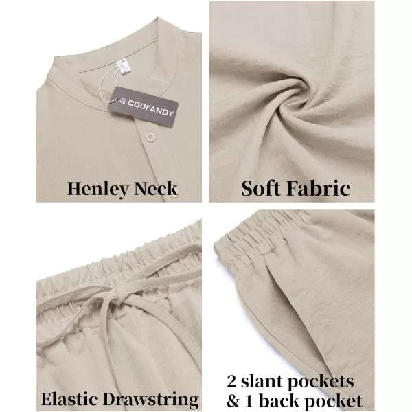 COOFANDY Men's 2 Pieces Linen Set Casual Henley Shirts Short Sleeve Beach Yoga Shorts Summer Pants Outfits