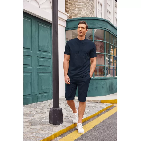 COOFANDY Men's 2 Pieces Linen Set Casual Henley Shirts Short Sleeve Beach Yoga Shorts Summer Pants Outfits