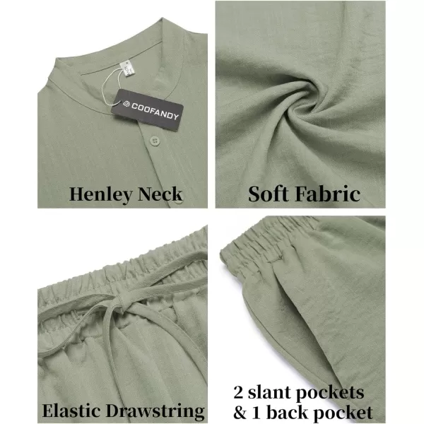 COOFANDY Men's 2 Pieces Linen Set Casual Henley Shirts Short Sleeve Beach Yoga Shorts Summer Pants Outfits