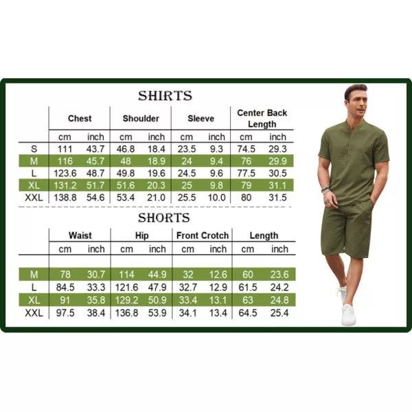 COOFANDY Men's 2 Pieces Linen Set Casual Henley Shirts Short Sleeve Beach Yoga Shorts Summer Pants Outfits