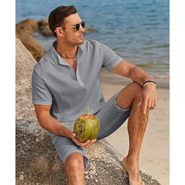 COOFANDY Men's 2 Pieces Linen Set Casual Henley Shirts Short Sleeve Beach Yoga Shorts Summer Pants Outfits