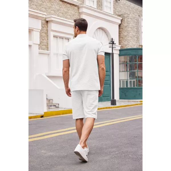 COOFANDY Men's 2 Pieces Linen Set Casual Henley Shirts Short Sleeve Beach Yoga Shorts Summer Pants Outfits