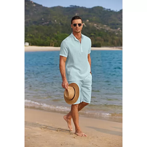 COOFANDY Men's 2 Pieces Linen Set Casual Henley Shirts Short Sleeve Beach Yoga Shorts Summer Pants Outfits