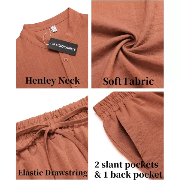 COOFANDY Men's 2 Pieces Linen Set Casual Henley Shirts Short Sleeve Beach Yoga Shorts Summer Pants Outfits