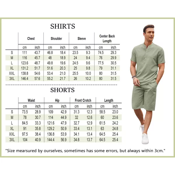 COOFANDY Men's 2 Pieces Linen Set Casual Henley Shirts Short Sleeve Beach Yoga Shorts Summer Pants Outfits