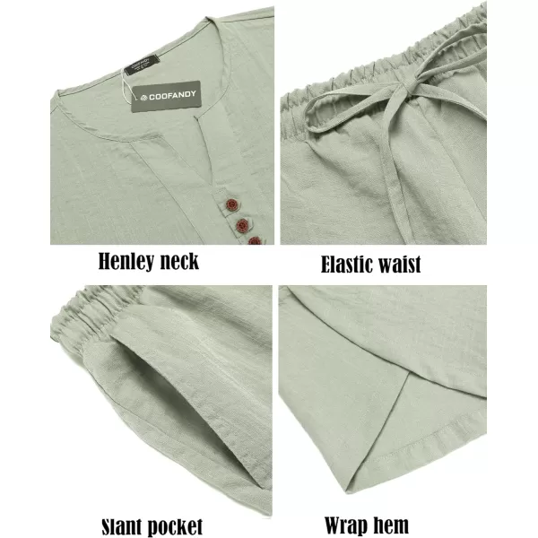 COOFANDY Men's 2 Pieces Linen Set Henley Shirt Short Sleeve and Harem Capri Pants Wide Leg Baggy Beach Yoga Trousers Outfits