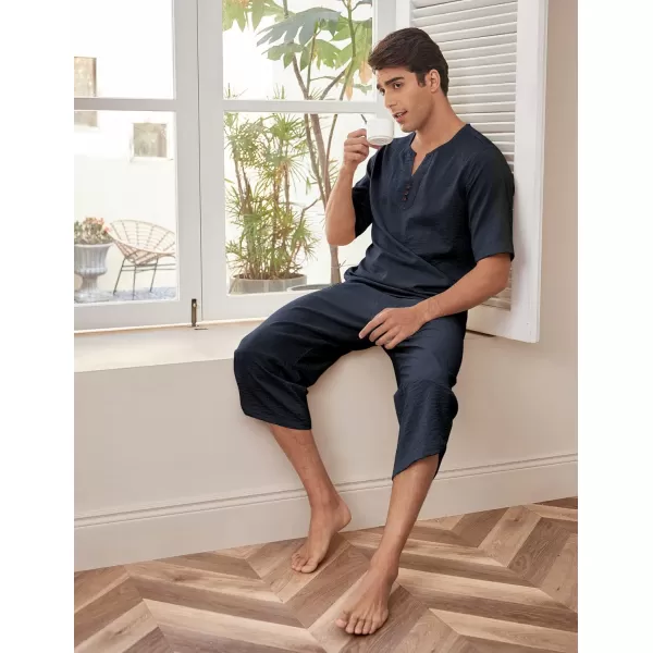 COOFANDY Men's 2 Pieces Linen Set Henley Shirt Short Sleeve and Harem Capri Pants Wide Leg Baggy Beach Yoga Trousers Outfits