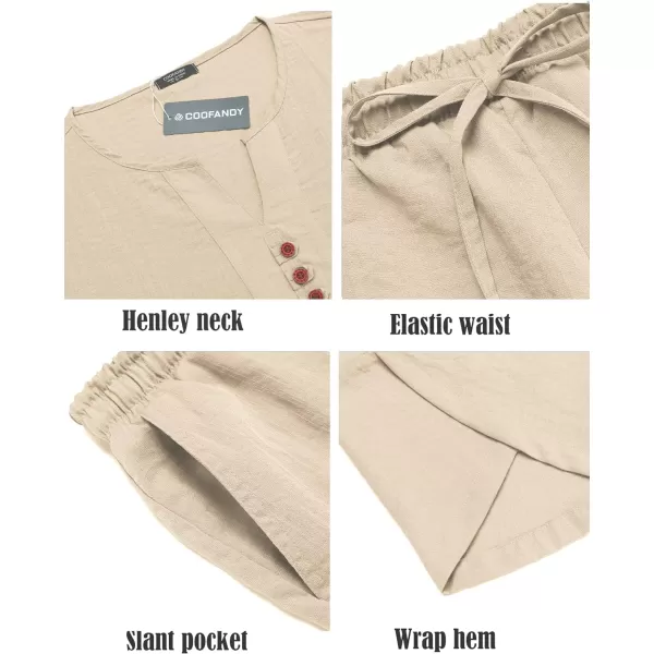 COOFANDY Men's 2 Pieces Linen Set Henley Shirt Short Sleeve and Harem Capri Pants Wide Leg Baggy Beach Yoga Trousers Outfits