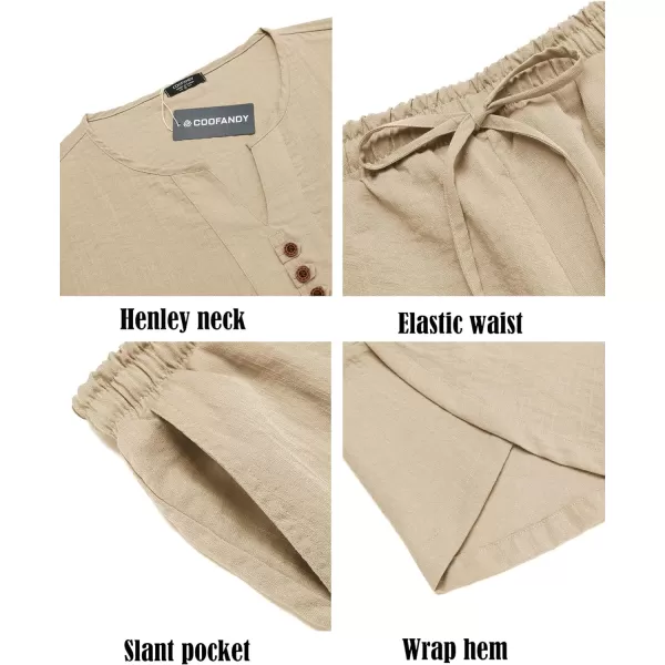 COOFANDY Men's 2 Pieces Linen Set Henley Shirt Short Sleeve and Harem Capri Pants Wide Leg Baggy Beach Yoga Trousers Outfits