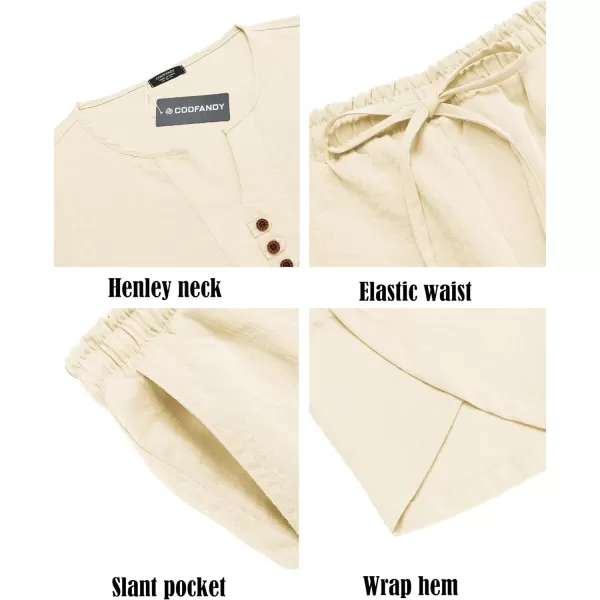 COOFANDY Men's 2 Pieces Linen Set Henley Shirt Short Sleeve and Harem Capri Pants Wide Leg Baggy Beach Yoga Trousers Outfits
