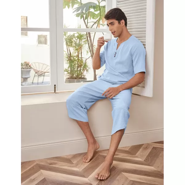 COOFANDY Men's 2 Pieces Linen Set Henley Shirt Short Sleeve and Harem Capri Pants Wide Leg Baggy Beach Yoga Trousers Outfits