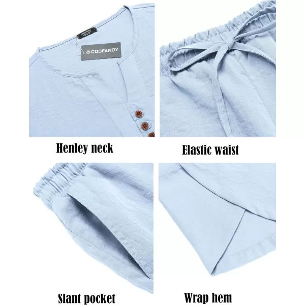 COOFANDY Men's 2 Pieces Linen Set Henley Shirt Short Sleeve and Harem Capri Pants Wide Leg Baggy Beach Yoga Trousers Outfits
