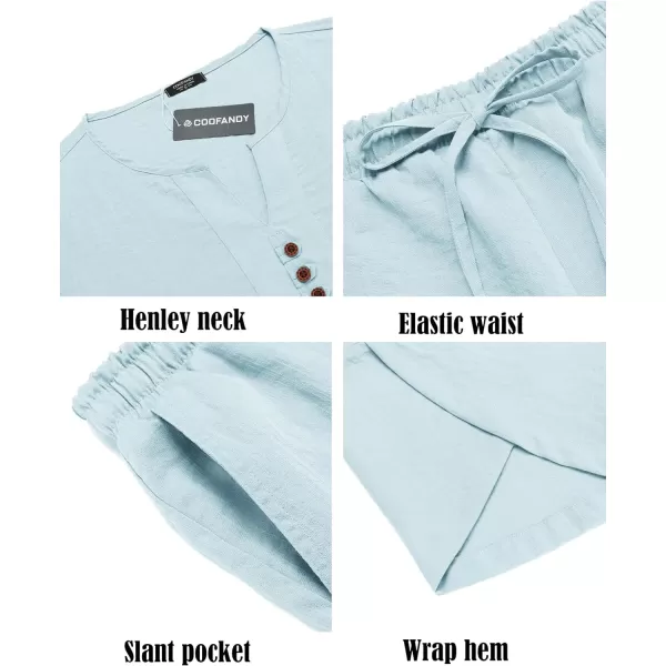 COOFANDY Men's 2 Pieces Linen Set Henley Shirt Short Sleeve and Harem Capri Pants Wide Leg Baggy Beach Yoga Trousers Outfits