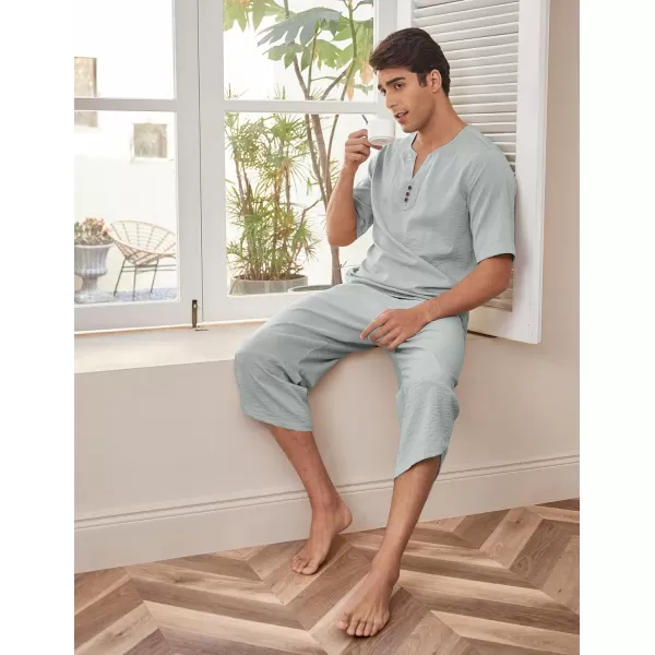 COOFANDY Men's 2 Pieces Linen Set Henley Shirt Short Sleeve and Harem Capri Pants Wide Leg Baggy Beach Yoga Trousers Outfits