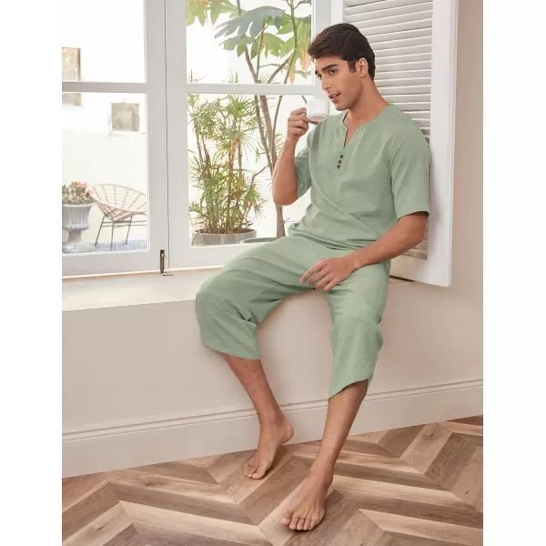 COOFANDY Men's 2 Pieces Linen Set Henley Shirt Short Sleeve and Harem Capri Pants Wide Leg Baggy Beach Yoga Trousers Outfits