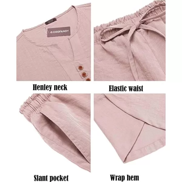 COOFANDY Men's 2 Pieces Linen Set Henley Shirt Short Sleeve and Harem Capri Pants Wide Leg Baggy Beach Yoga Trousers Outfits