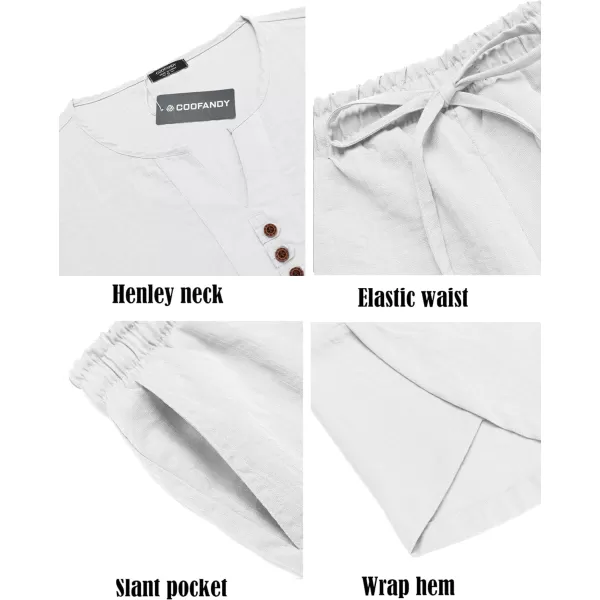COOFANDY Men's 2 Pieces Linen Set Henley Shirt Short Sleeve and Harem Capri Pants Wide Leg Baggy Beach Yoga Trousers Outfits