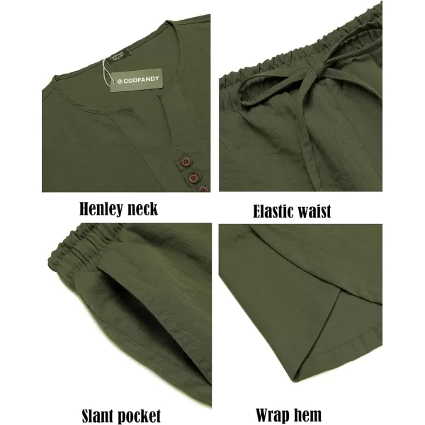 COOFANDY Men's 2 Pieces Linen Set Henley Shirt Short Sleeve and Harem Capri Pants Wide Leg Baggy Beach Yoga Trousers Outfits